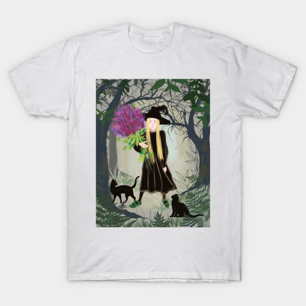 Woodland Witch with a bouquet T-Shirt by Orangerinka